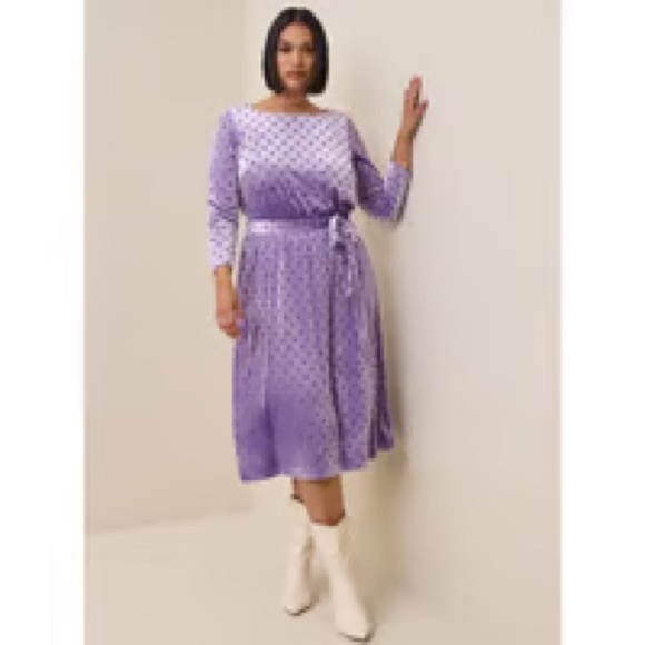 TORRID MIDI Poka Dot Purple Burnout Velvet Boatneck Dress. Sz 0 - Picture 1 of 4